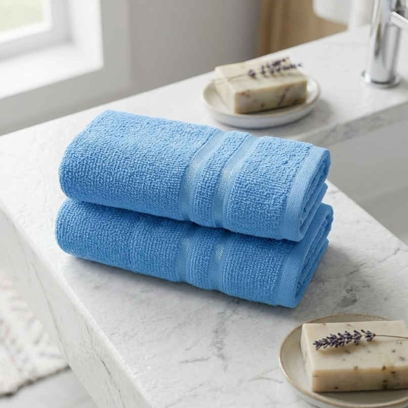 Home Elegance by myTrident Comfort Living Cotton Hand Towel Set | 40cm x 60cm | 400 GSM | Ocean Blue