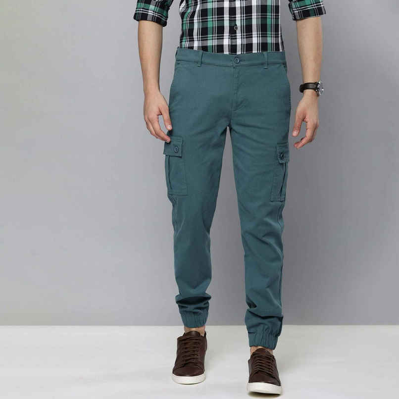 The Indian Garage Co Men's Slim Fit Solid Casual Trouser | Teal - 32