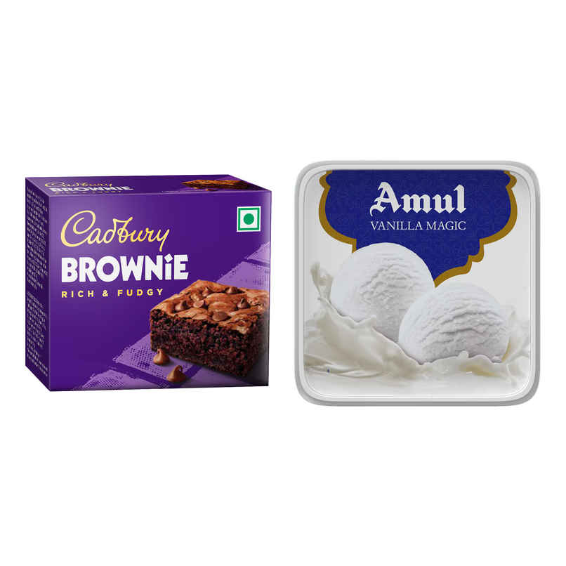 Cadbury Brownie Rich & Fudgy (38g) & Amul Vanilla Magic Ice Cream Tub | Creamy Delight (1L) Combo Cadbury Brownie Rich & Fudgy (38g) & Amul Vanilla Magic Ice Cream Tub | Creamy Delight (1L) Combo