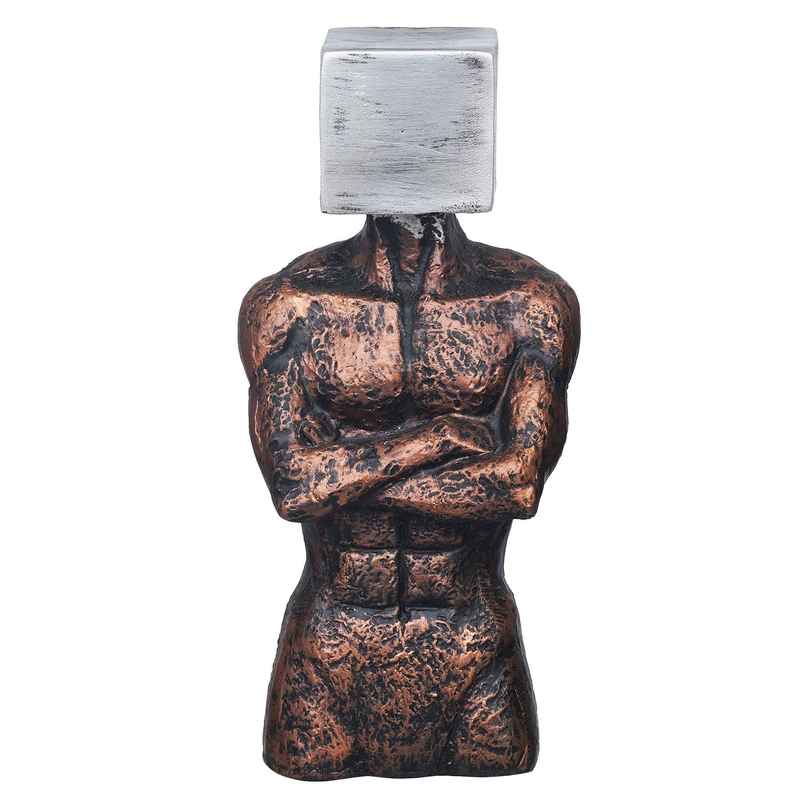 eCraftIndia Polyresin Men Statue | Square Sign On Face | Copper & Silver