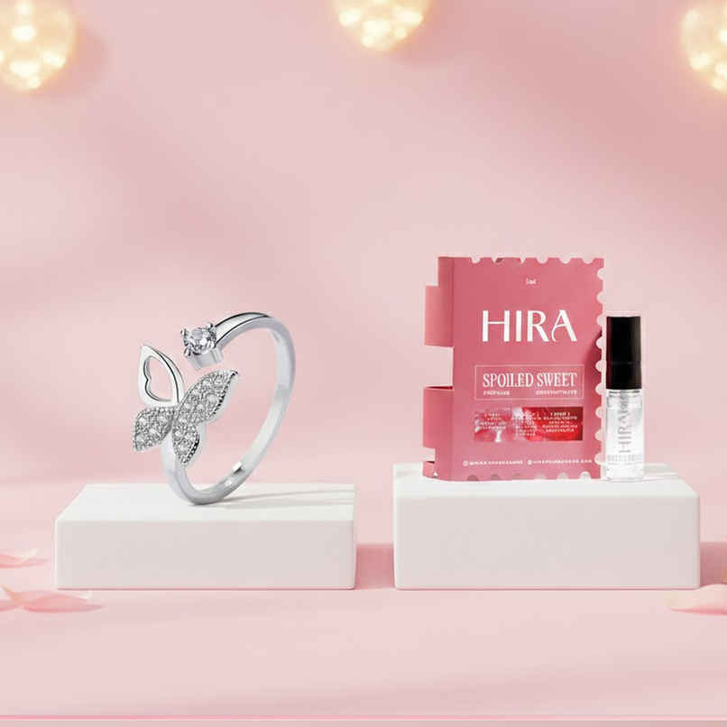 Estailo Fashion Women'S Jewellery Rings Silver Os (1pc) & Hira Spoiled Sweet Eau De Perfume Mini For Women With Pear, Hazelnut & Vanilla Notes (5ml) Combo