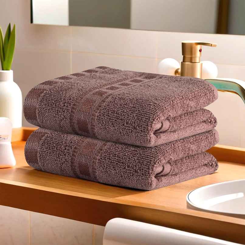Kuber Cotton Hand/Face Towels Pack of 2 | Workout Pocket Towels | Brown