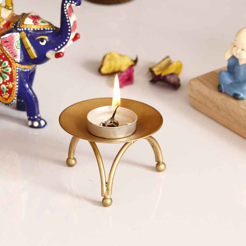 eCraftIndia Decorative Handcrafted Golden Metal Tea Light Candle Holder Stand eCraftIndia Decorative Handcrafted Golden Metal Tea Light Candle Holder Stand