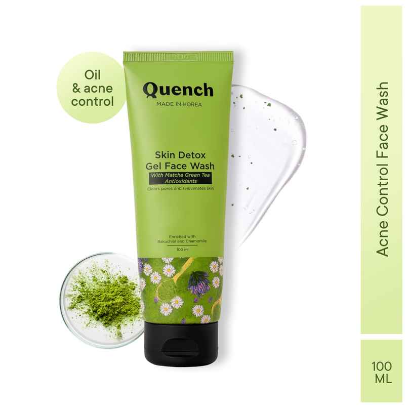 Quench Detox Gel Face Wash Korean Cleanser For Acne Control With Matcha Green Tea