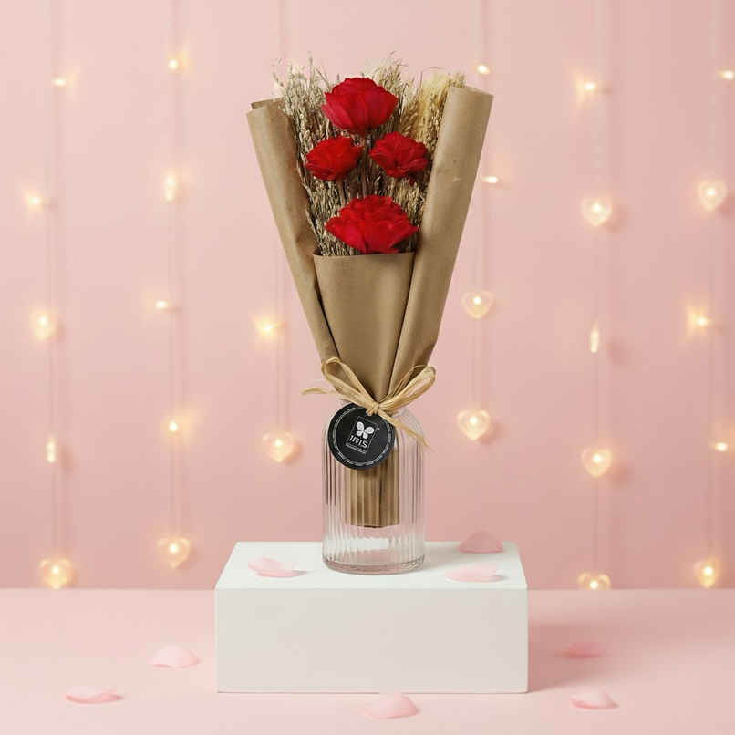 Everlasting Red Rose Love Dry Flower Bouquet with Fragrance Spray | Ideal for Gifting | IRIS