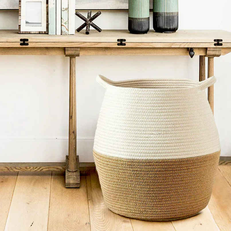 Habere India Cotton Laundry Basket | White & Brown