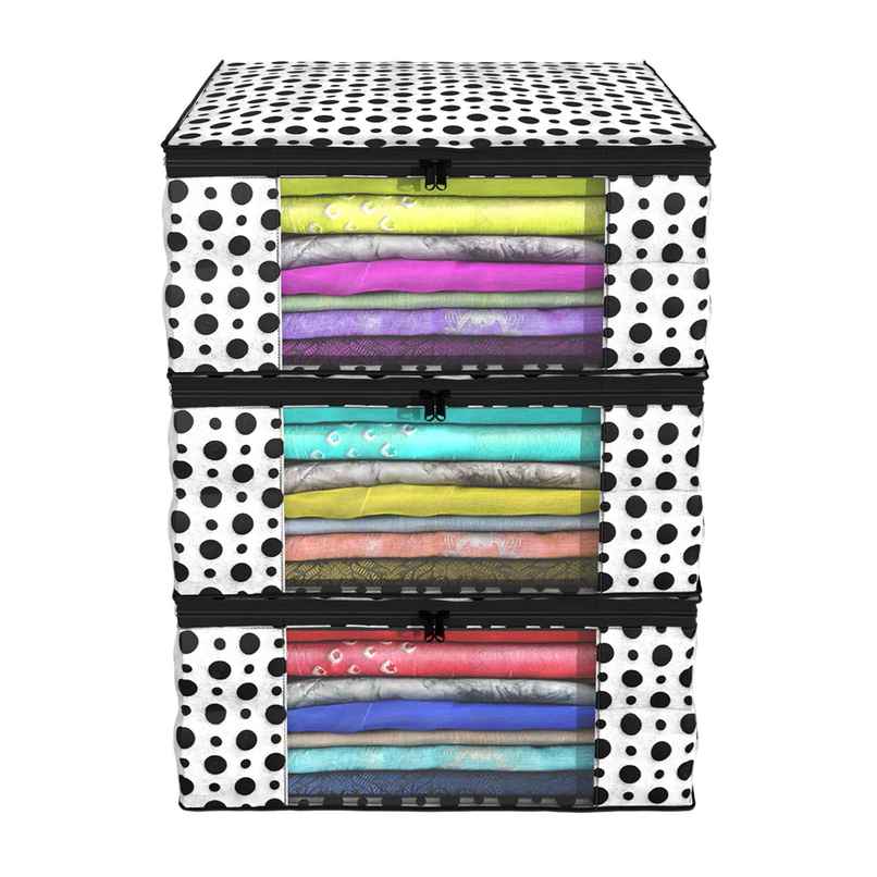 Kuber Industries (Pack of 3) Polka Dots Zip Clothes Organizer For Saree | Wardrobe|Black and White Kuber Industries (Pack of 3) Polka Dots Zip Clothes Organizer For Saree | Wardrobe|Black and White