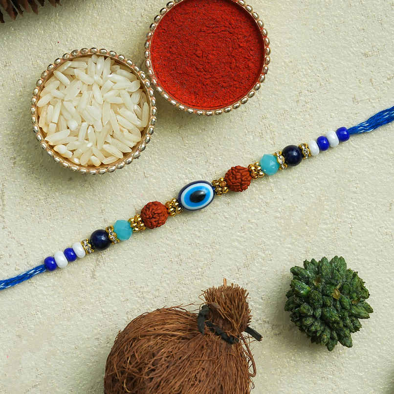 Evil Eye Rudraksha Designer Rakhi with Roli Chawal | Gift for Brother Bhaiya | Pack of 1 | Ecraftindia