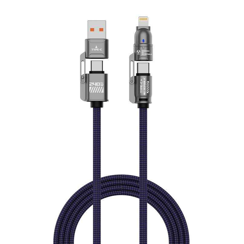 Nu Republic Blaze Fusion-Q 240W 4-in-1 1m USB-A to Type-C and Type-C+L | Fast Data Charging - Blue Nu Republic Blaze Fusion-Q 240W 4-in-1 1m USB-A to Type-C and Type-C+L | Fast Data Charging - Blue