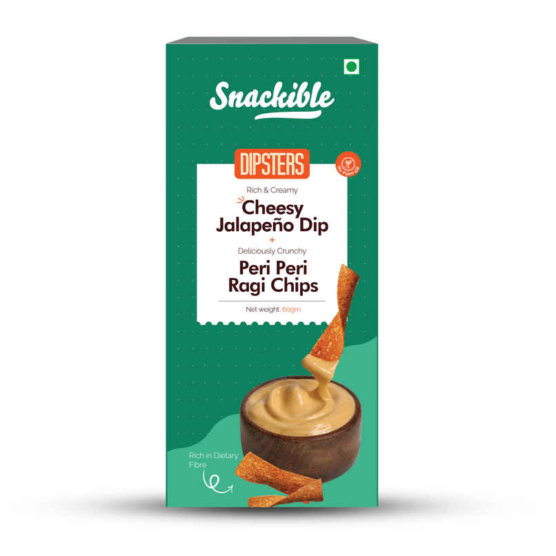 Snackible Piri Piri Ragi Chips | With Cheesy Jalapeno Dip | High Fibre