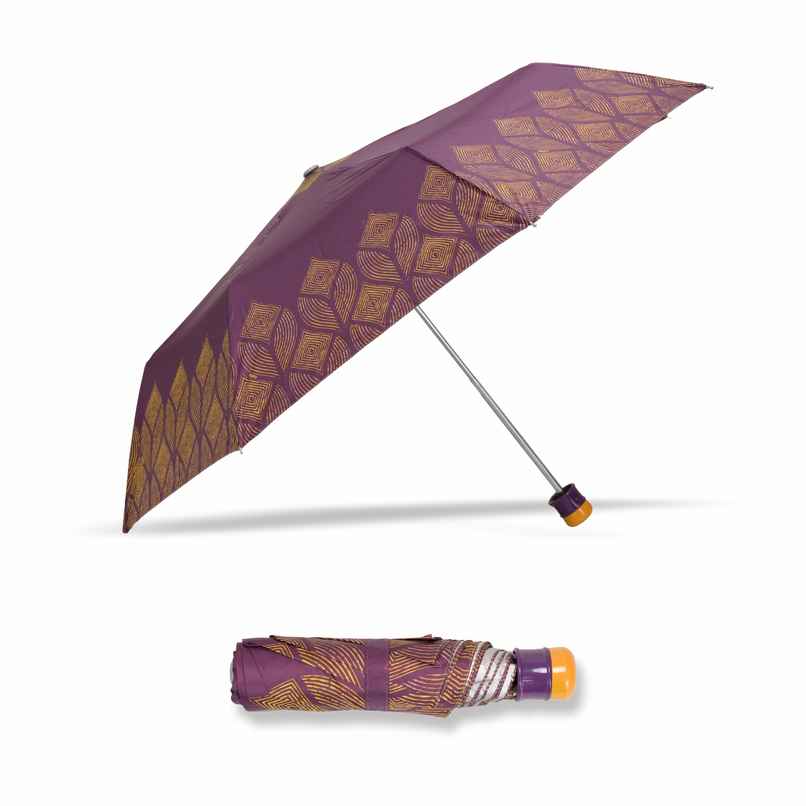 Cello Drizzle 21.5 Inch 3 fold Mix Print Silver Umbrella | Maroon Yellow