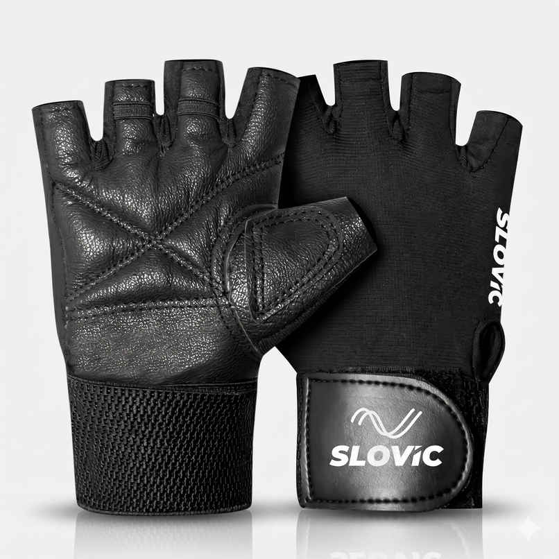 Slovic Leather Gym Gloves with Wrist Support Accessories for Men & Women | M Slovic Leather Gym Gloves with Wrist Support Accessories for Men & Women | M