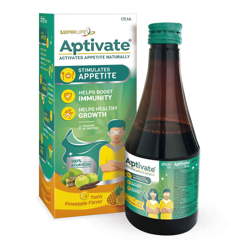 Lupin Life Aptivate Syrup for Children Enhance Appetite Boosts Immunity Improves Digestion Pineapple