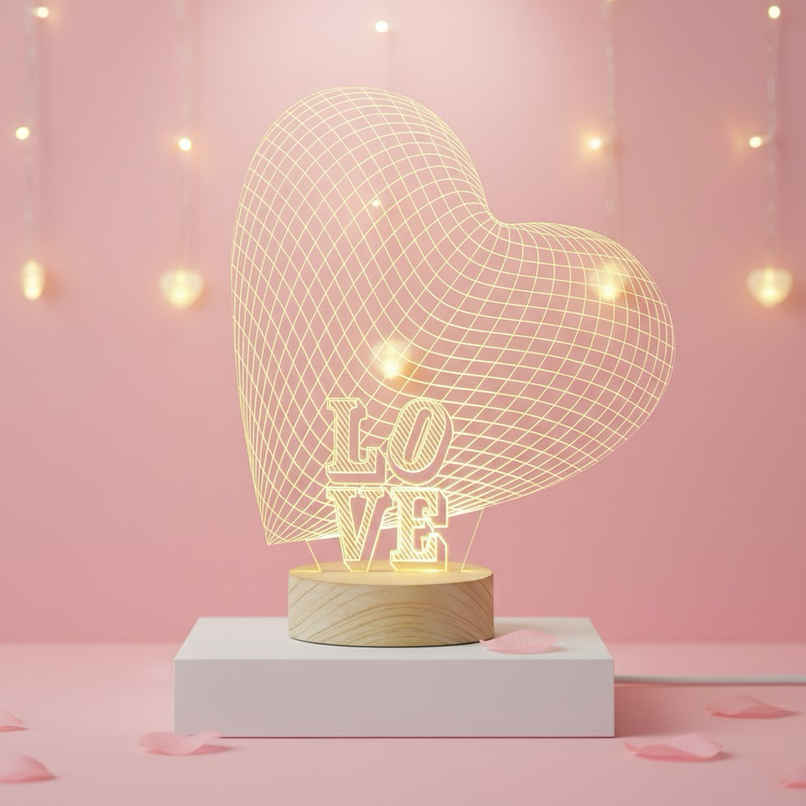 Heart Design Night Table Lamp Decorative Gift Set | eCraftIndia