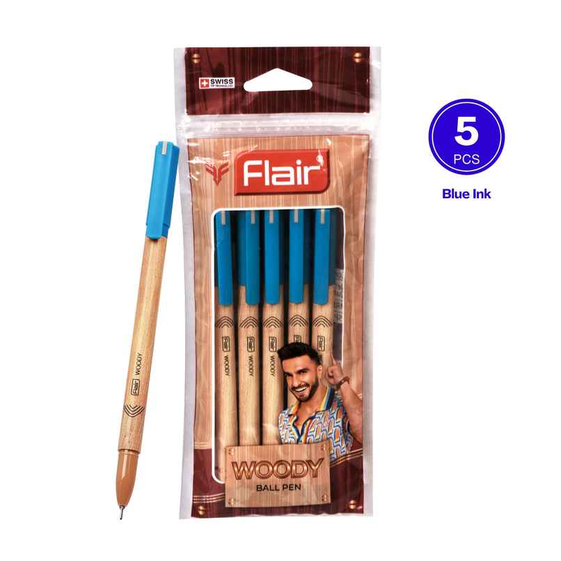 Flair Woody Ball Pen Blue Pack Of 5