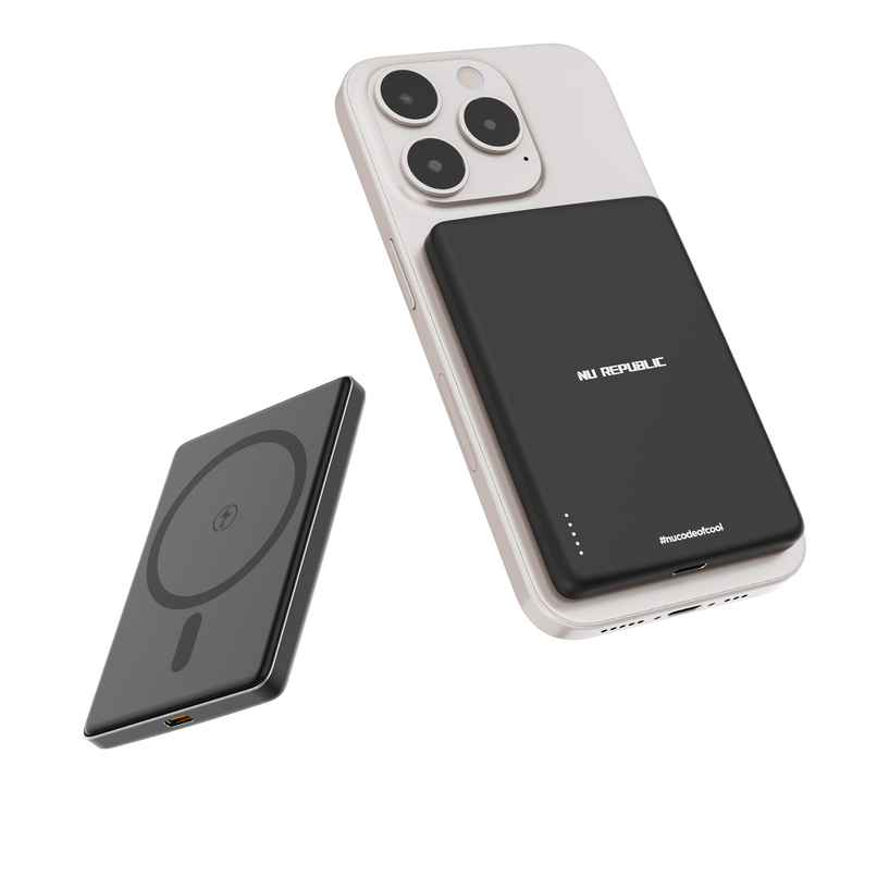 Nu Republic Powerpop X1 5000 mAh Type C Wireless Powerbank | For Magsafe Devices | Black Nu Republic Powerpop X1 5000 mAh Type C Wireless Powerbank | For Magsafe Devices | Black