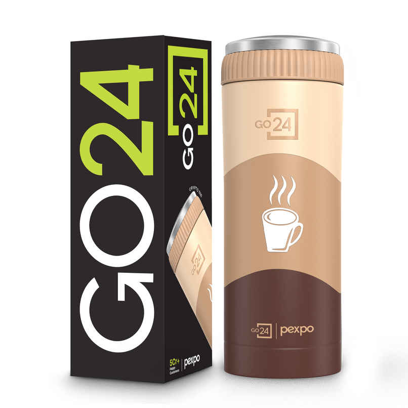 Go24 | Pexpo Vacuum Insulated UV Bottle, Stainless Steel Hot & Cold Flask | Brown