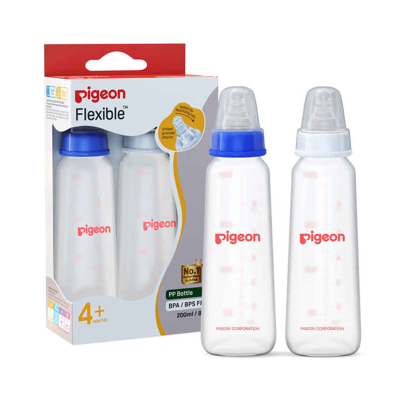 Pigeon Baby Care Peristaltic Nursing Bottle Twin Pack | 200 ml | Blue White Nipple M Pigeon Baby Care Peristaltic Nursing Bottle Twin Pack | 200 ml | Blue White Nipple M