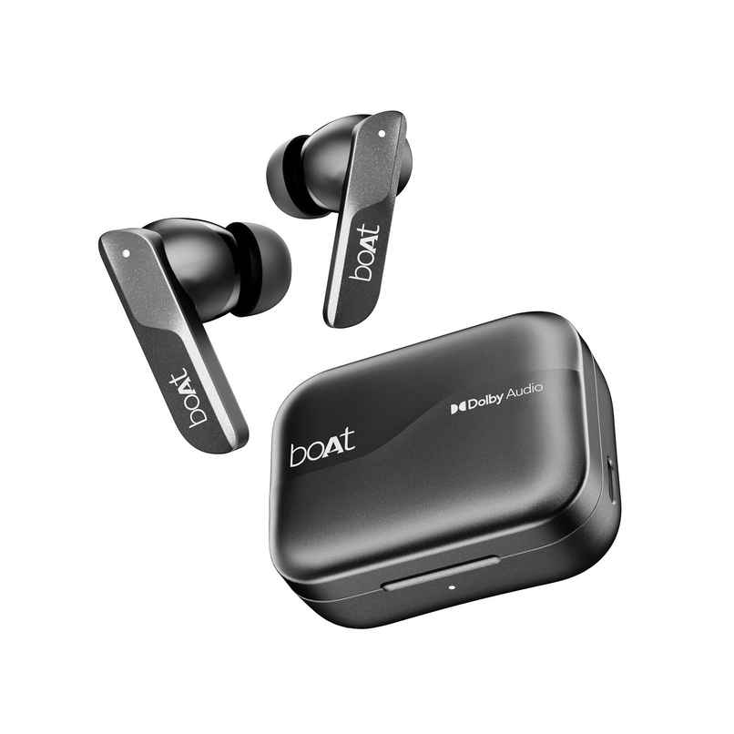 boAt Airdopes 800 TWS Earbuds, Dolby Audio, Adaptive EQ by Mimi, 4Mics AI ENx, App Support, Fast Charge, Low Latency, IPX5, v5.3 Bluetooth - Interstellar Black