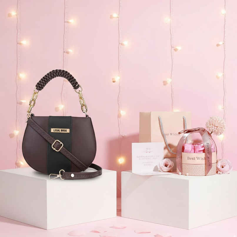 Legal Bribe Women'S Knitted Handle Sling Bag  (1pc) & Beautynx Classic Red Rose Gift Box  (1pc) Combo