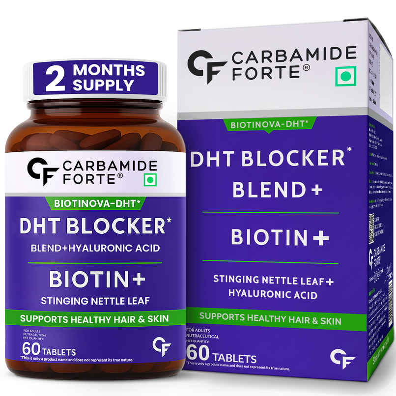 Carbamide Forte DHT Blocker with Biotin Tablets for Hair growth with Bhringraj & Hyaluronic Acid Carbamide Forte DHT Blocker with Biotin Tablets for Hair growth with Bhringraj & Hyaluronic Acid