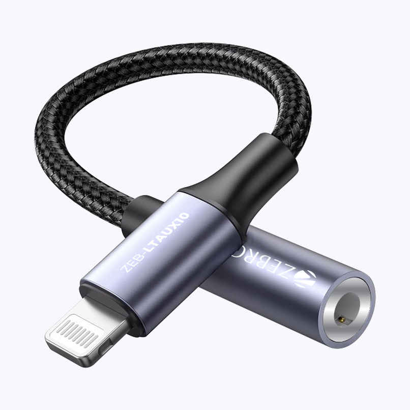 Zebronics LTAux10, Lightning to 3.5 mm Converter, Built-in DAC Chip, Braided Cable Zebronics LTAux10, Lightning to 3.5 mm Converter, Built-in DAC Chip, Braided Cable