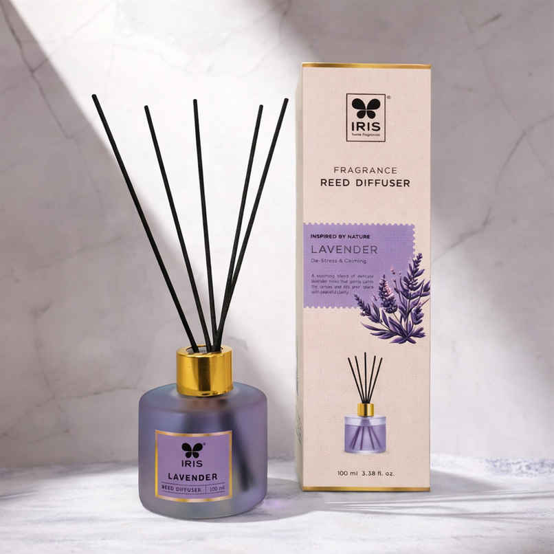 IRIS Lavender Frosted Glass Reed Diffuser Set | Oil and 5 Fibre Reed sticks