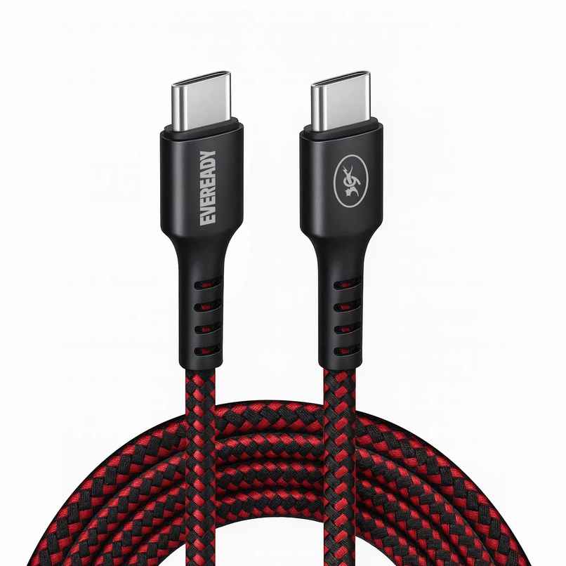 Eveready Nylon Braided Charging Cable | 100W | Type C to Type C | 1.5m Length | 5A Eveready Nylon Braided Charging Cable | 100W | Type C to Type C | 1.5m Length | 5A