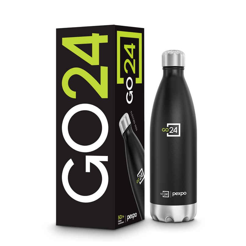 Go24 Electro Stainless Steel Thermos Bottle | Black Knight | Leakproof | 3-Layer Insulation