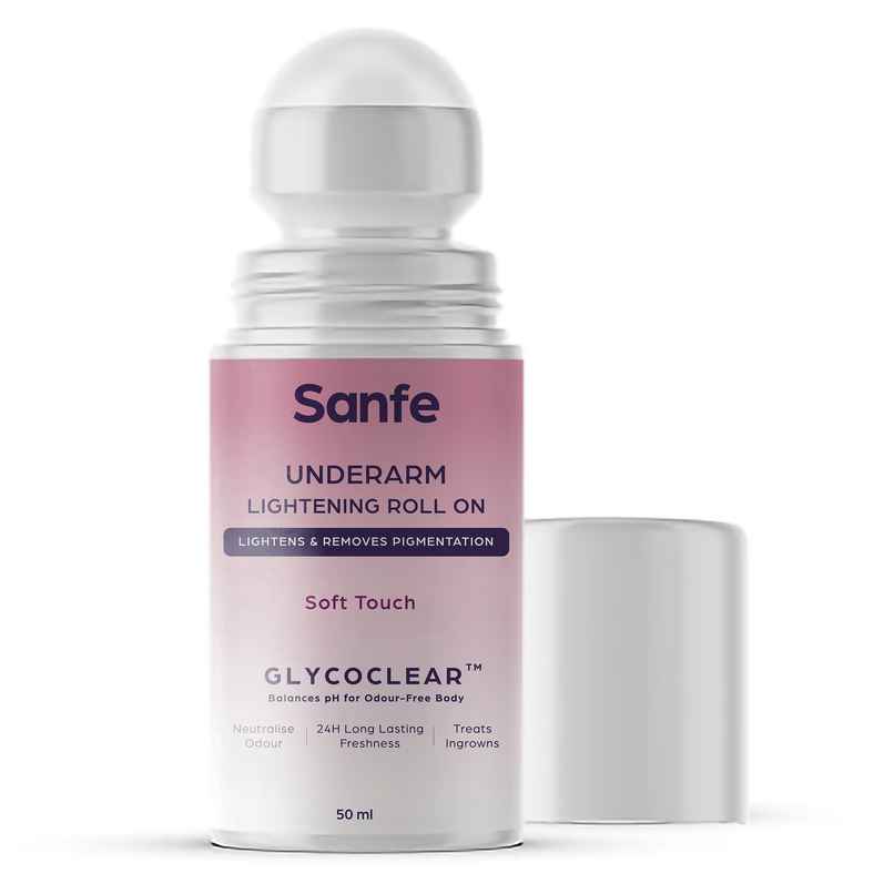 Sanfe Underarm Lightening Roll On (Soft Touch) with 5% AHA, Glycolic & Salicylic For Men & Women