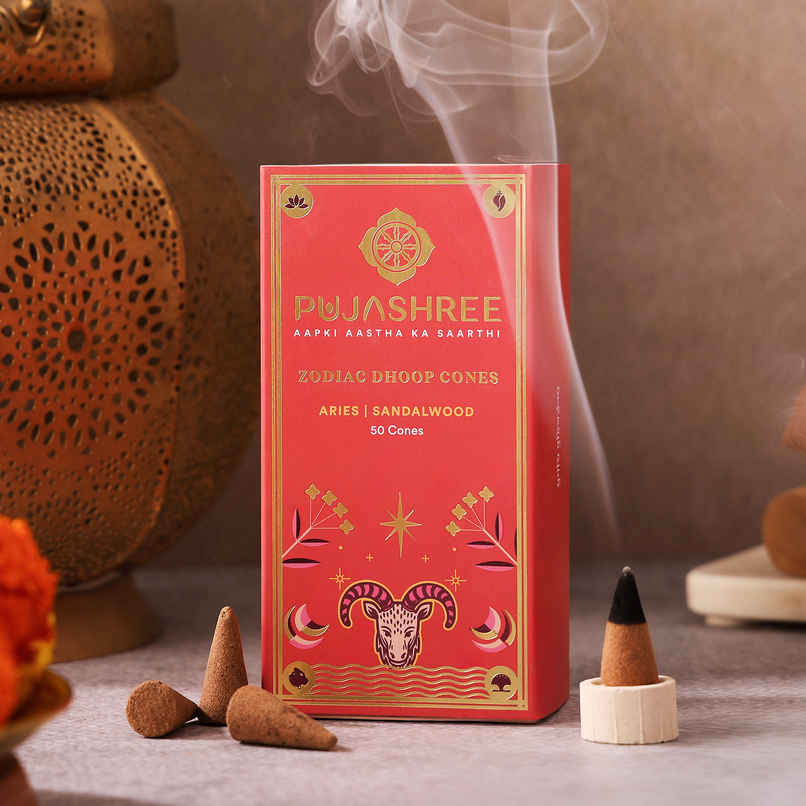 Pujashree Zodiac Dhoop Cones Aries, Chandan | 50 Cones