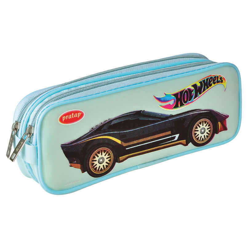 PRATAP Double Zip Pvc Single Side Printed Pouch | Blue, Hot Wheels