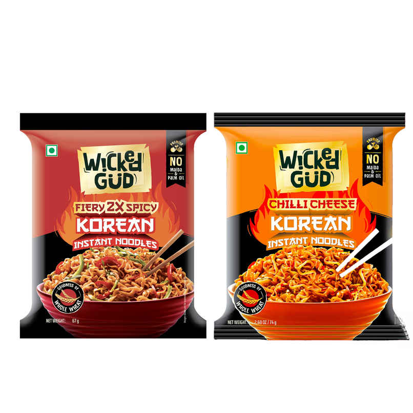 Wickedgud Fiery 2X Spicy Korean Noodles (67g) & Wickedgud Chilli Cheese Instant Korean Noodles (74g) Combo