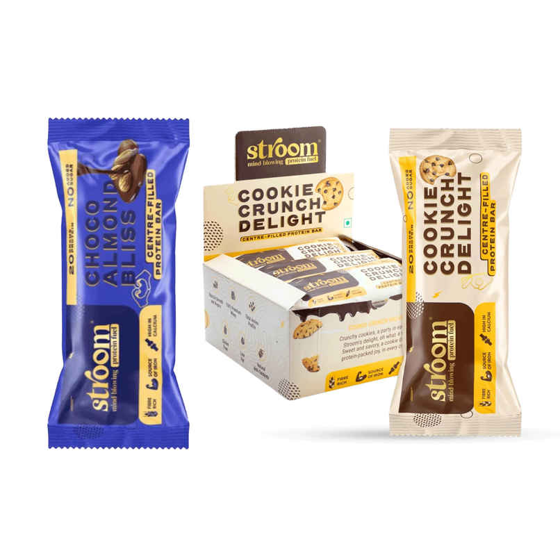 Stroom Choco Almond Bliss 20G Protein Bars (63g) & Stroom Cookie Crunch Delight 20G Protein Bars (63g) Combo
