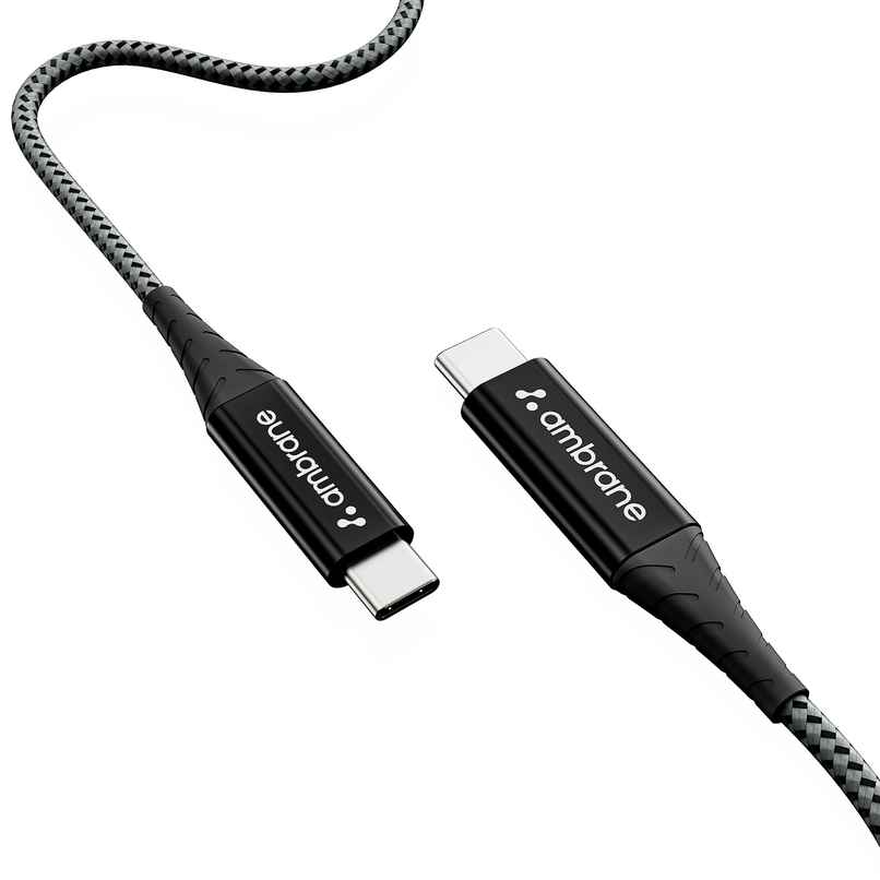 Ambrane Unbreakable 60W Fast Charging Braided Type C to Type C Cable - 1 m