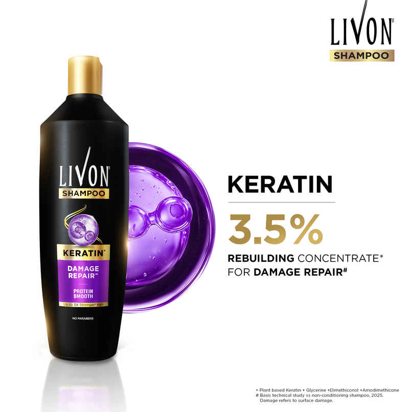 Livon Keratin Shampoo for Women & Men | Repairs Damaged Hair | Smooth & 5x Stronger Hair |340ml
