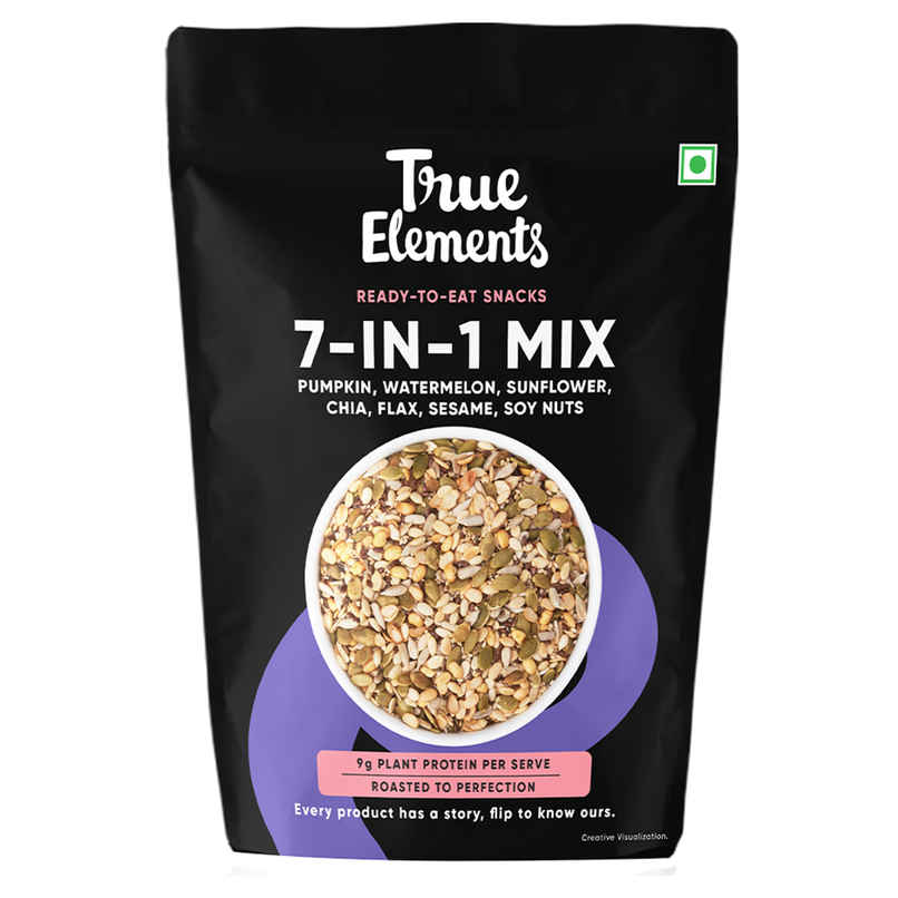 True Elements 7 In 1 Super Seeds & Nut Mix - Pumpkin, Flax, Watermelon, Sunflower, Chia, Sesame Seeds