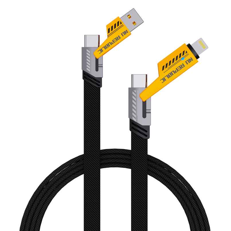 Nu Republic Fusion-Q 65W USB-A to Type-C to Type-C | Type-L 1.2m Fast Data Charging Cable | Black Nu Republic Fusion-Q 65W USB-A to Type-C to Type-C | Type-L 1.2m Fast Data Charging Cable | Black