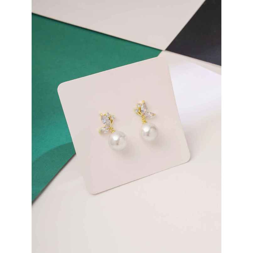 Yellow Chimes Butterfly Stud Earrings with White Pearl Drop for Women & Girls