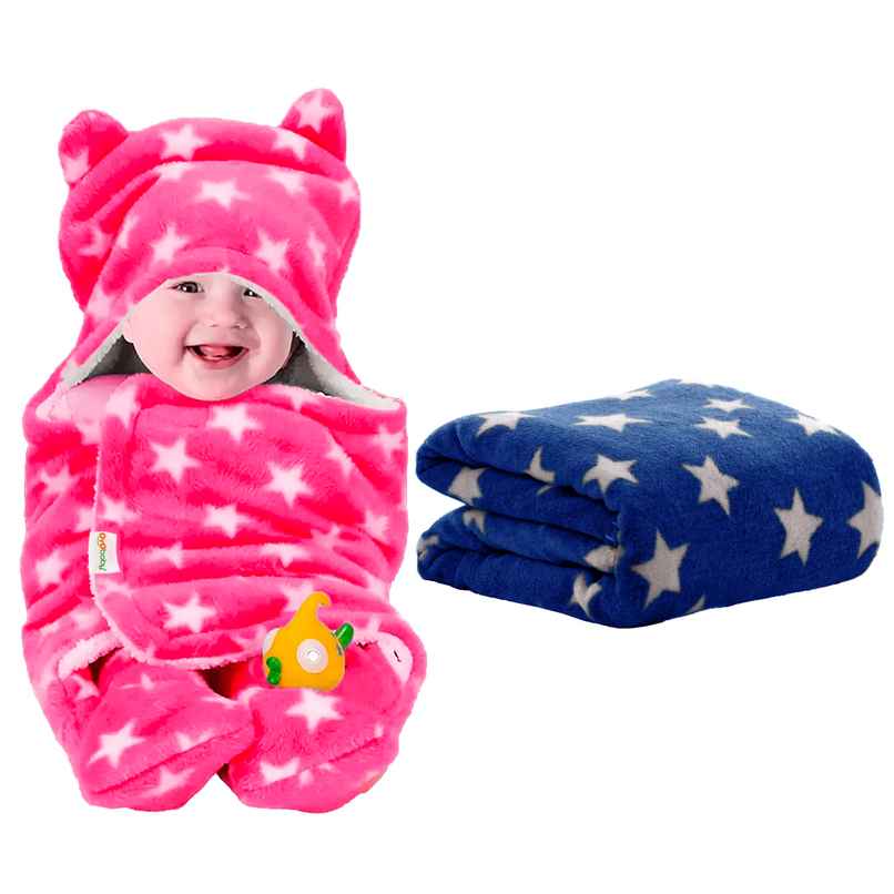 Oyo Baby Blankets Combo For Babies 0-6 Months, , Skin Friendly, Star Dark Blue & Pink Oyo Baby Blankets Combo For Babies 0-6 Months, , Skin Friendly, Star Dark Blue & Pink