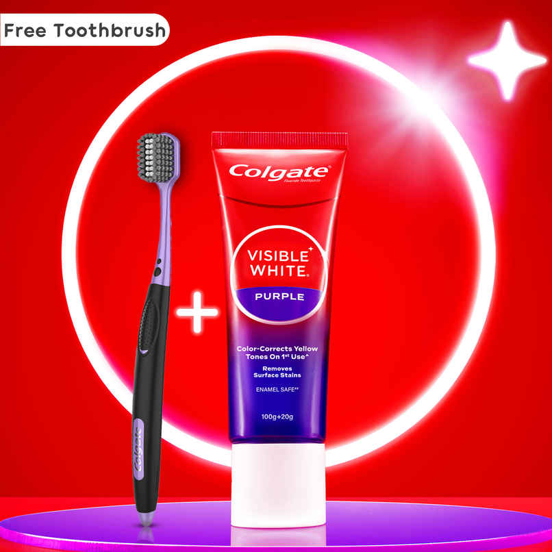 Colgate Visible White Purple Toothpaste and Free Toothbrush | Removes Surface Stains | Enamel Safe