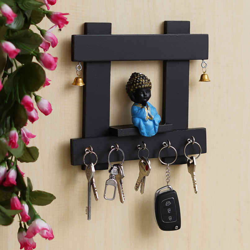 eCraftIndia Stylish Black and Blue Monk Buddha Wooden Key Holder eCraftIndia Stylish Black and Blue Monk Buddha Wooden Key Holder