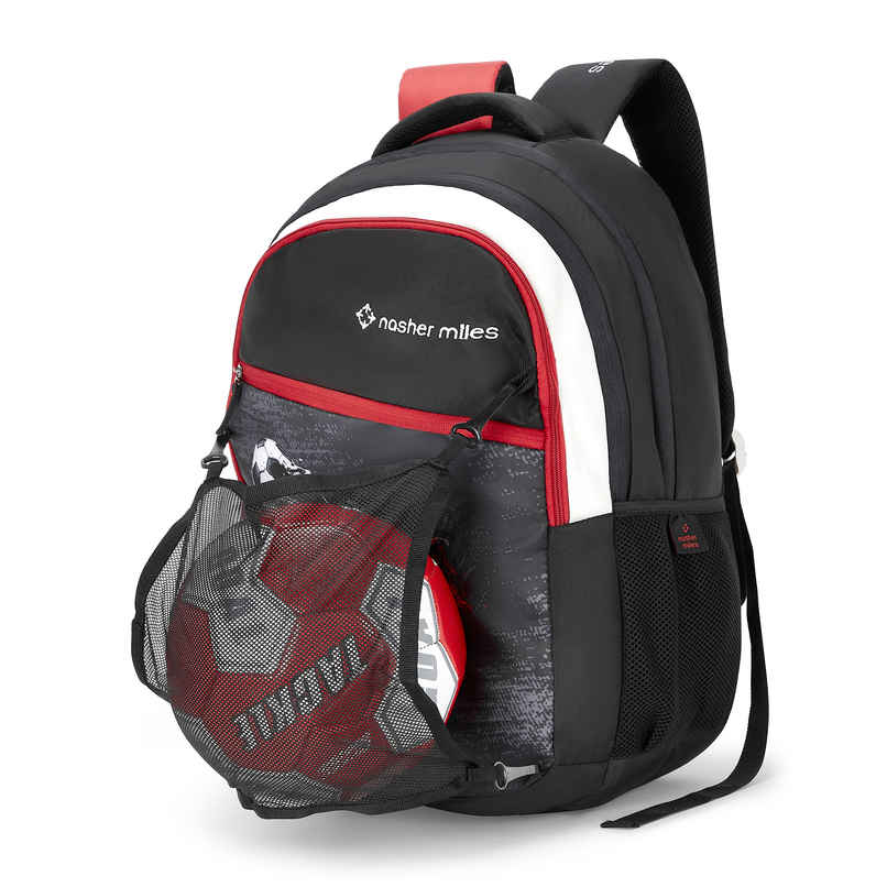 Nasher Miles Football Strike Backpack- Unisex- 3 Compartment College Bag - Black - 45L Nasher Miles Football Strike Backpack- Unisex- 3 Compartment College Bag - Black - 45L