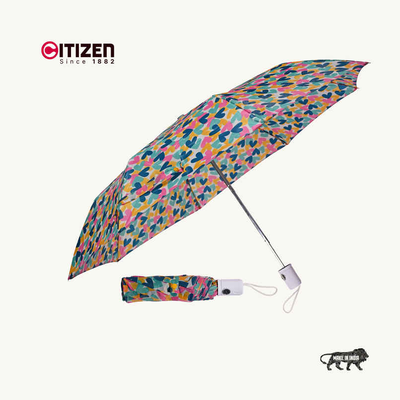 Citizen 3 Fold 22 Inch Auto Heart shape multicolour printed umbrella