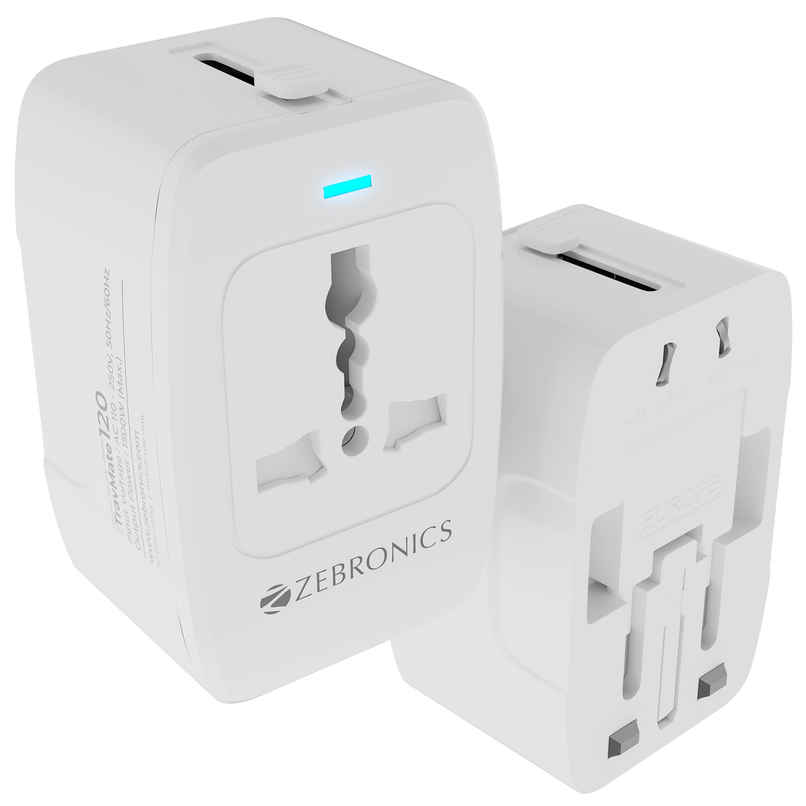 Zebronics Travmate 120 1500W Universal Adapter, Upto 6A, Swappable Pins for EU|KR|UK|US|JP|AUS|CN Zebronics Travmate 120 1500W Universal Adapter, Upto 6A, Swappable Pins for EU|KR|UK|US|JP|AUS|CN
