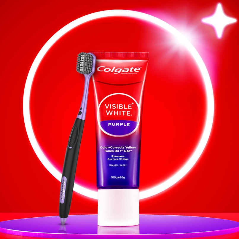 Colgate Visible White Purple Toothpaste and Free Toothbrush | Removes Surface Stains | Enamel Safe Colgate Visible White Purple Toothpaste and Free Toothbrush | Removes Surface Stains | Enamel Safe