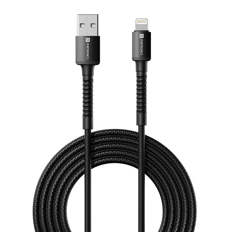 Portronics Konnect X 3A Unbreakable Nylon Braided USB to 8 Pin | Black - 2 m
