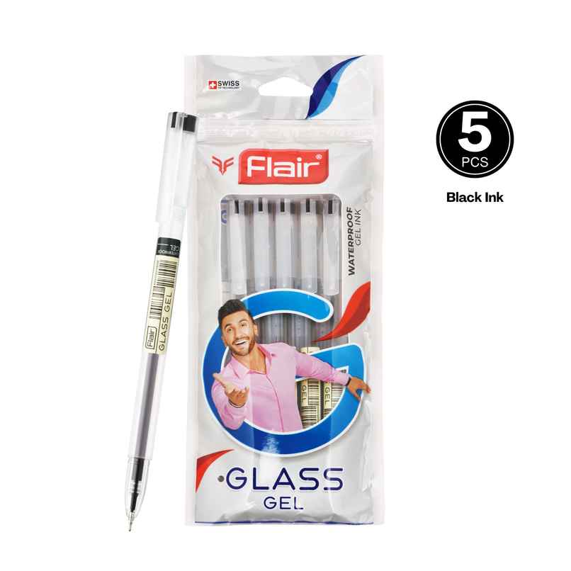 Flair Glass Gel Pen Black Pack Of 5 Flair Glass Gel Pen Black Pack Of 5