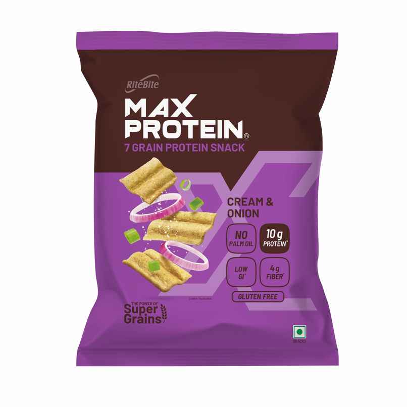 RiteBite Max Protein Cream & Onion 10 G Multigrain Protein Chips, Healthy Snacks & Munchies RiteBite Max Protein Cream & Onion 10 G Multigrain Protein Chips, Healthy Snacks & Munchies