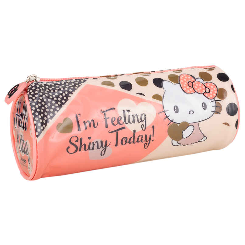Striders Hello Kitty Pencil Case - Pink Round Design, Kids & Girls Stationery Pouch